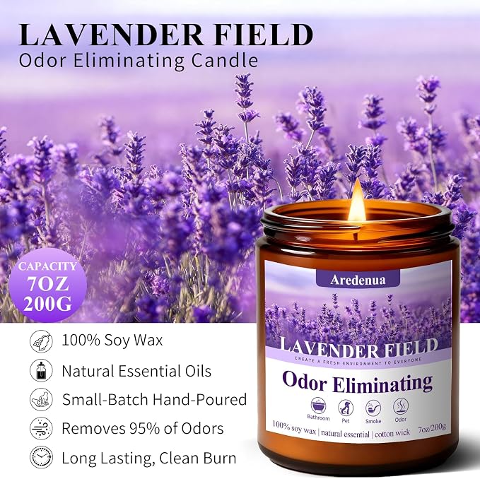 Lavender Odor Eliminating Candles, 7 oz Soy Scented Candle - Image 7