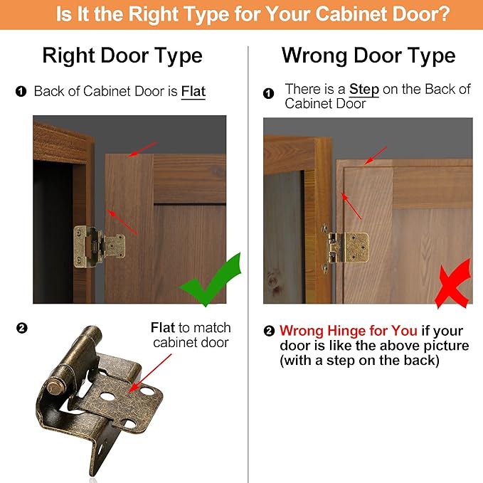 Antique Brass Cabinet Hinges, 1/2” Overlay, 4 Pack | - Image 6