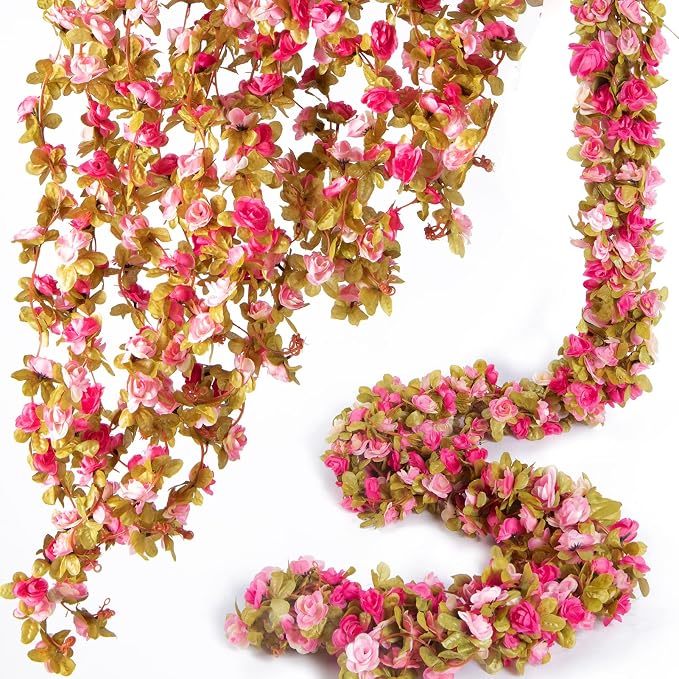 8Pcs x 8.2FT Artificial Flower Garland Rose Vine Decor, Fall Purple Flower | by PONKING