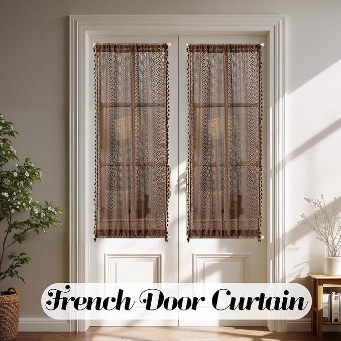 Sutuo Home Dark Coffee French Boho Door Curtains - Image 2