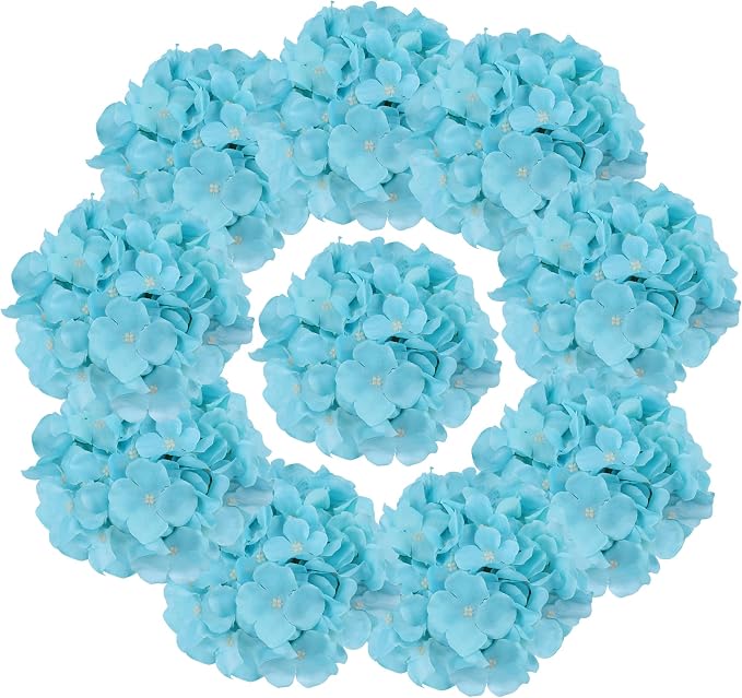 AVIVIHO 10pcs Aqua Blue Fake Flowers Hydrangea Artificial Flowers Bulk by Aviviho