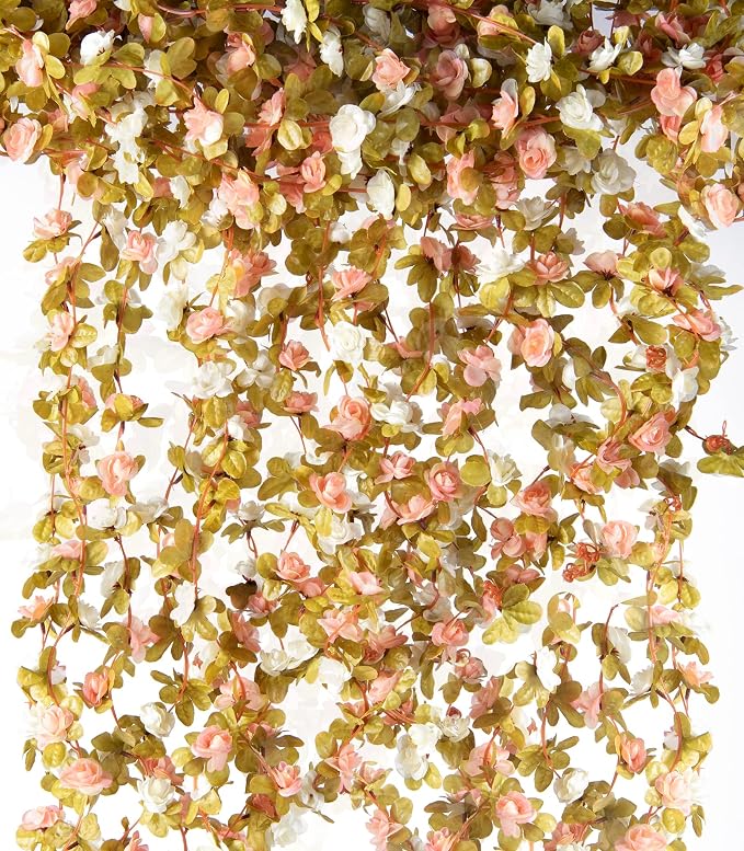 6Pcs x 8.2FT Artificial Flower Garland Rose Vine Decor, Fall Pink Flower | by PONKING