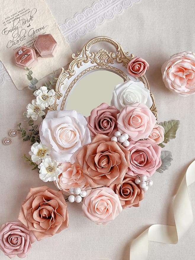 FACINOC Pink Rose Artificial Flowers Dusty Fake Flower - Image 6