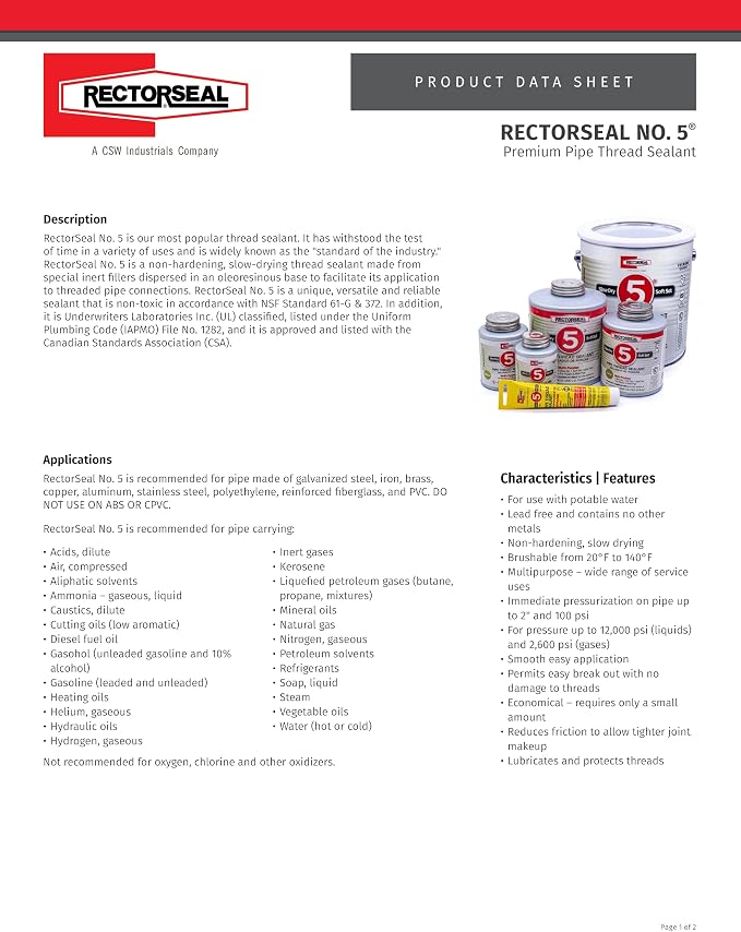 RectorSeal No. 5 25790 Pipe Thread Sealant, Lubricates & Protects Threads - Image 4