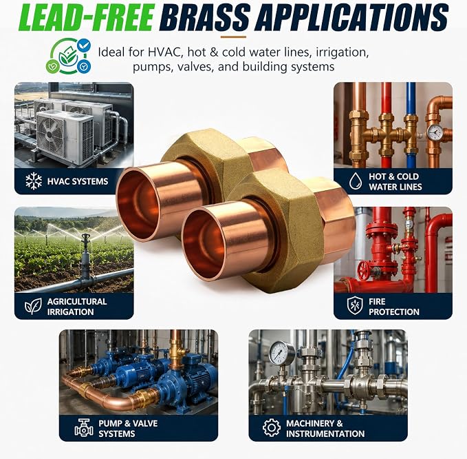 2 Pack 3/4" C x C LF Brass Pipe Copper Union Sweat to Male | - Image 4