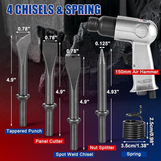 NYXOVA 150mm Air Hammer Kit, 4500 BPM Short Barrel Pneumatic Hammer | - Image 3