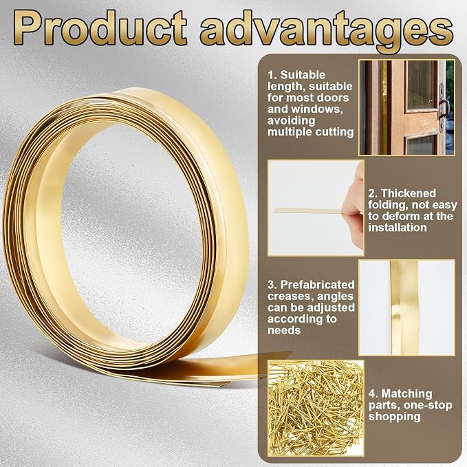 Zonon 1-1/4" W x 35.43' L Spring Bronze Weather Stripping Metal Brass Weather - Image 3