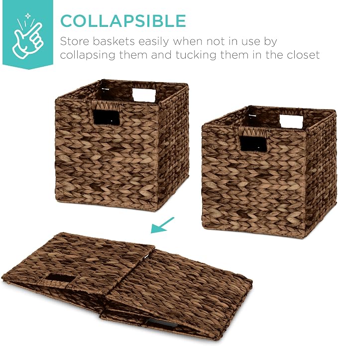 Best Choice Products 13x13in Pack of 5 Cube Storage Baskets, Water Hyacinth - Image 3