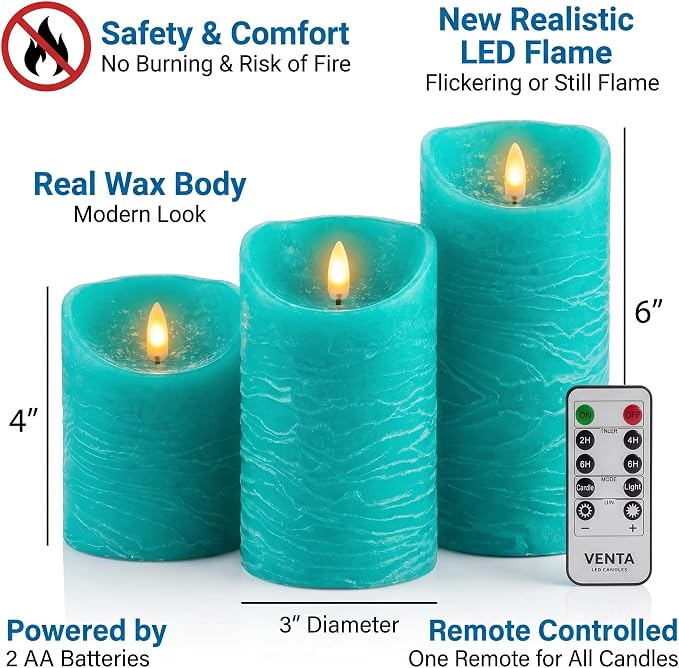 VENTA Turquoise Real Wax Flameless Candles, Beach House & Nautical Decor - Image 2