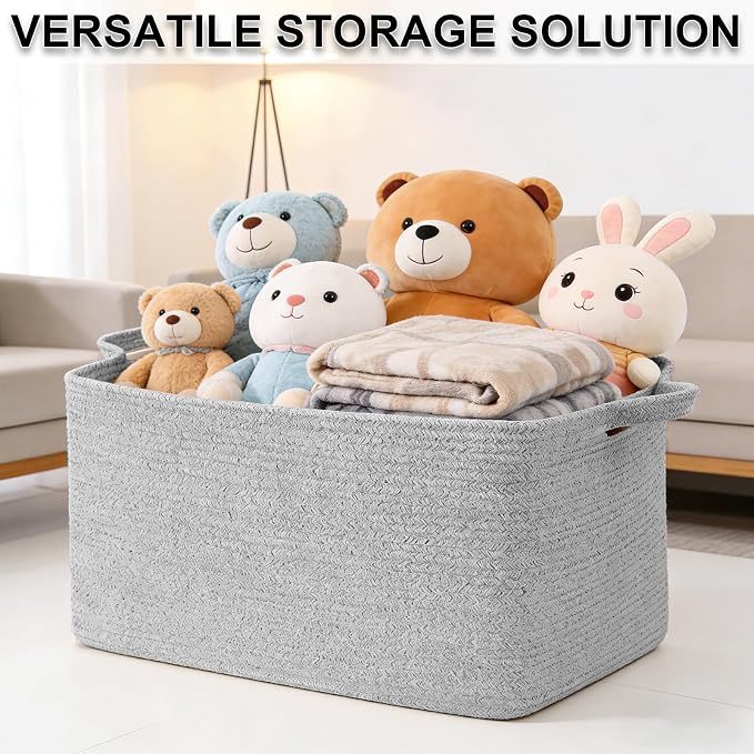 65L Large Laundry Basket with Handles, Woven Blanket Basket, Living Room - Image 8