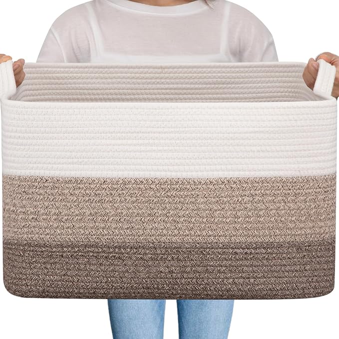 OIAHOMY Large Blanket Basket, 65L Cotton Rope Woven Laundry Basket, Toy Bin by MasterofSpaceOptimization