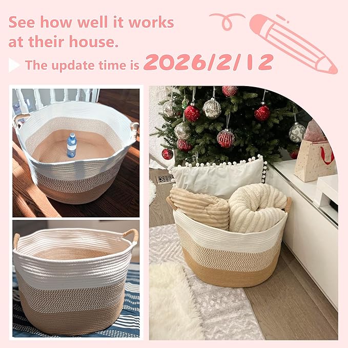 Artfeel 40L Large Cotton Rope Basket, Decorative Woven Blanket Storage - Image 7
