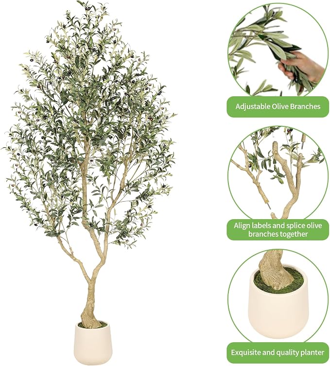 8ft Faux Olive Tree with Tall Exquisite Planter | Realistic Olive Trees - Image 5