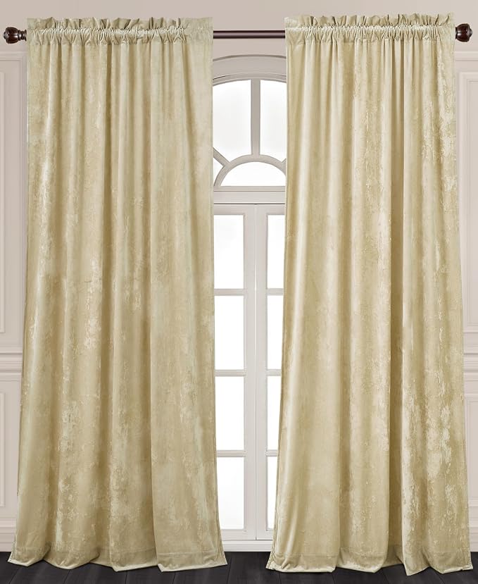 Chezmoi Collection Lux Beige Crushed Velvet Curtains 2 Panel Set by ChezmoiCollection
