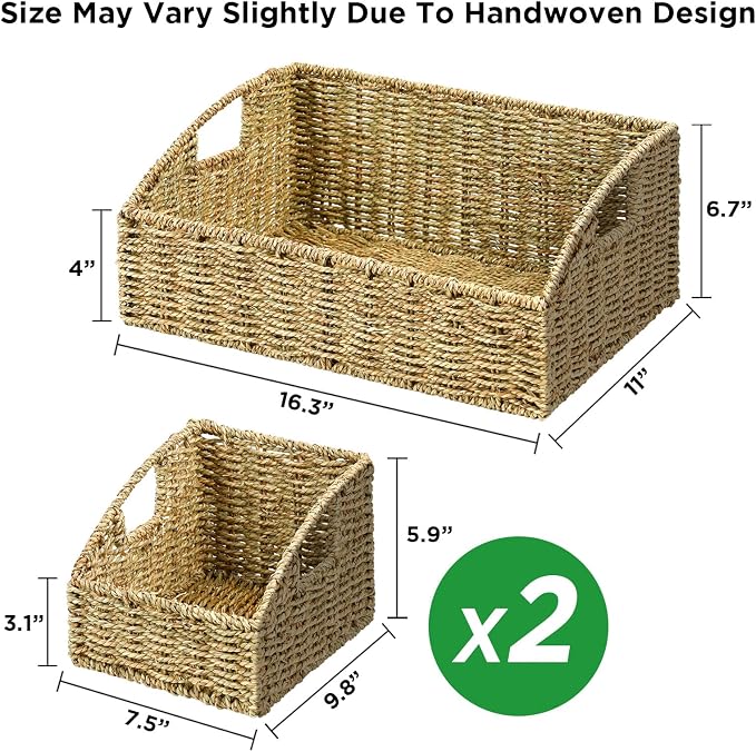 Pantry Baskets Organization, Wicker Storage Basket Green | Handwoven Pantry - Image 7