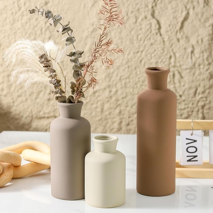 Ceramic Vase Set of 3, Flowers Neutral Modern Vases Home Decor Rustic Farmhouse - Image 4