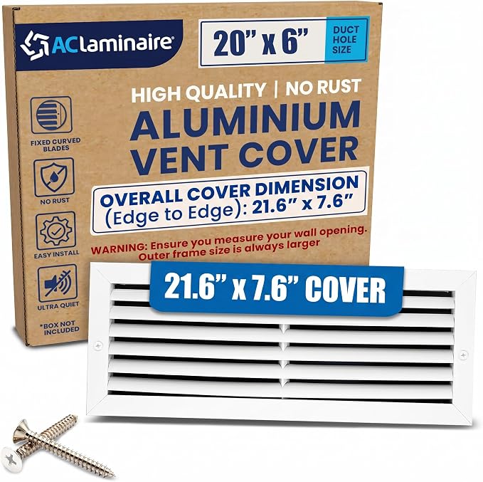 20x6 Aluminum Wall Ceiling Air Return Vent Cover HVAC Rustproof Grille by ACLAMINAIRE