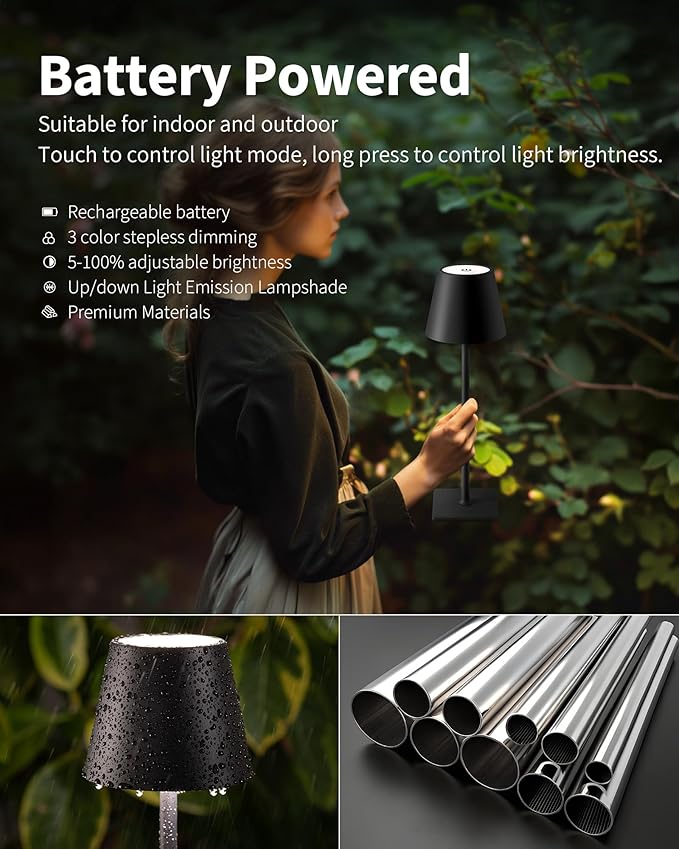 KDG Cordless Black Table Lamp, Portable Desk Lamp, 5000mAh Battery Operated | - Image 4