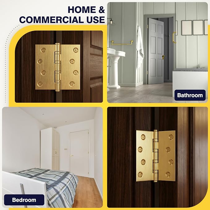 KOLET Ball Bearing Door Hinges, 4 x 4 Inches, Brushed Gold, 3 Pack | Square - Image 8