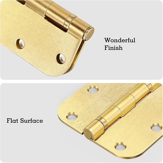 TDCHINGES Rounded Door Hinges Brushed Brass 3.5 Inch 5/8" Gold Lasting Mute | 1 - Image 4