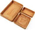 i-lan Rattan Serving Tray Set of 3, Rectangular Wicker Trays, Natural Brown | by ilan