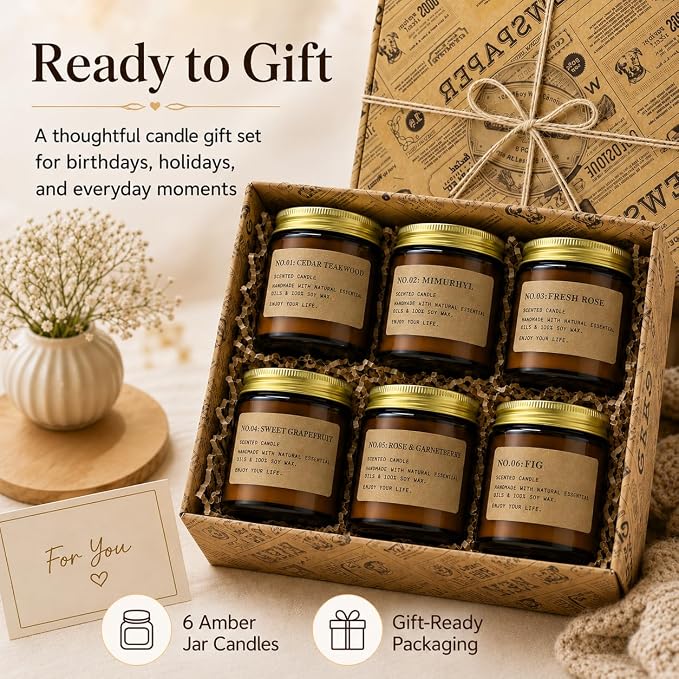 6 Pack Candles for Home Scented Aromatherapy Candle Gift Set for Women Soy Wax - Image 3