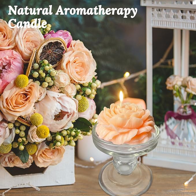 Light-Peach Peony Flower Shape Candles - Image 3