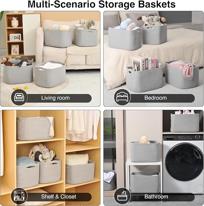 ICERZCZ Storage Baskets for Organizing & Shelves, Woven Cotton Rope - Image 5