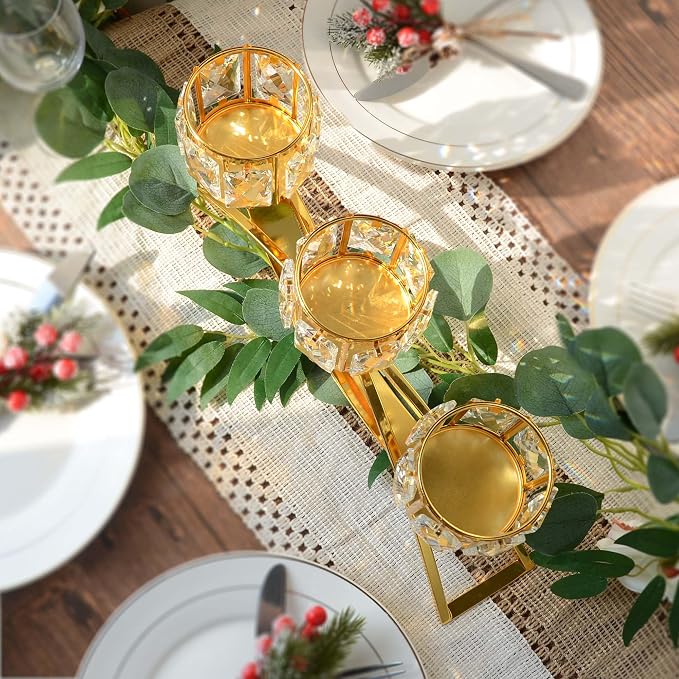 3 Arms Crystal Bowl Tealight Candelabra Votive Candle Stand, Wedding - Image 4
