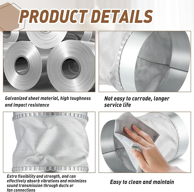 6 Inch Flexible Duct Connector, Round Dryer Vent Connector Galvanized Steel - Image 3