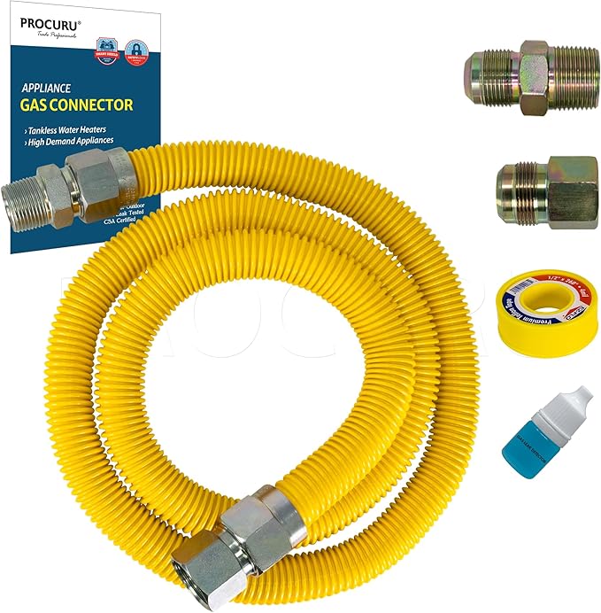 1" OD x 48" x 3/4"MIP x 3/4"FIP Universal Flexible Gas Connector Kit, by PROCURU