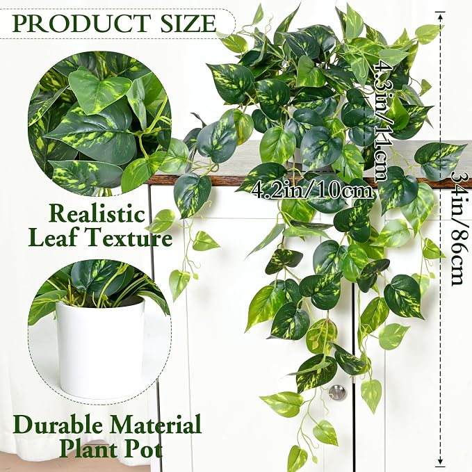 Fake Plants, Artificial Plants Indoor, Realistic Durable, Fake Pothos - Image 3