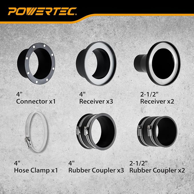 POWERTEC 4” & 2-1/2" Magnetic Dust Collection Fittings Complete Setup Kit - Image 8