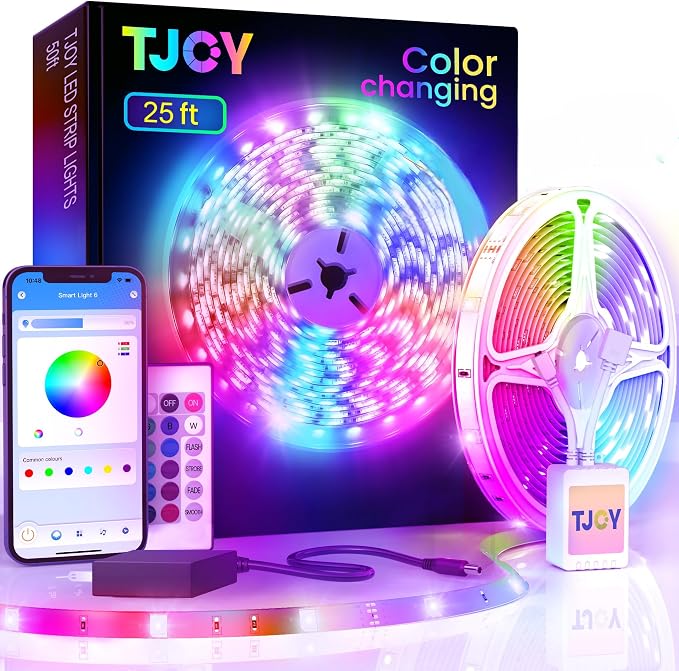 TJOY LED Lights for Bedroom 25ft, RGB Color Changing, Remote&APP Control | by TJOY