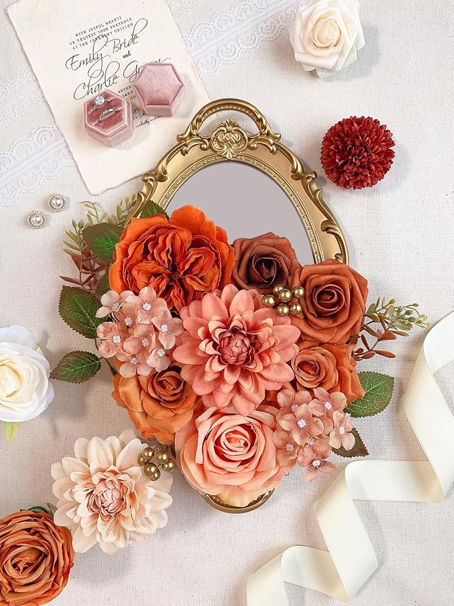 FACINOC Orange Roses Artificial Flowers Fall Fake Flower Bulk - Image 4