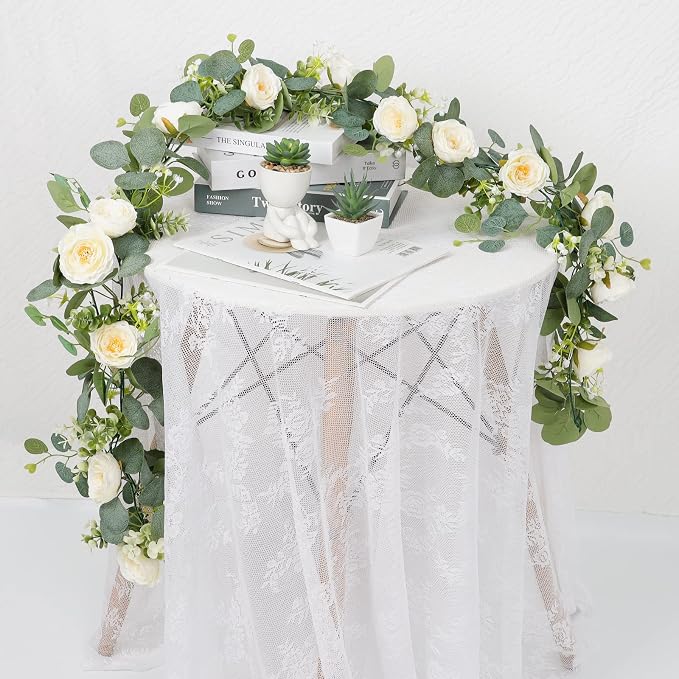 TOCHGREEN 4 Pack Artificial Eucalyptus Flower Garland - Image 7