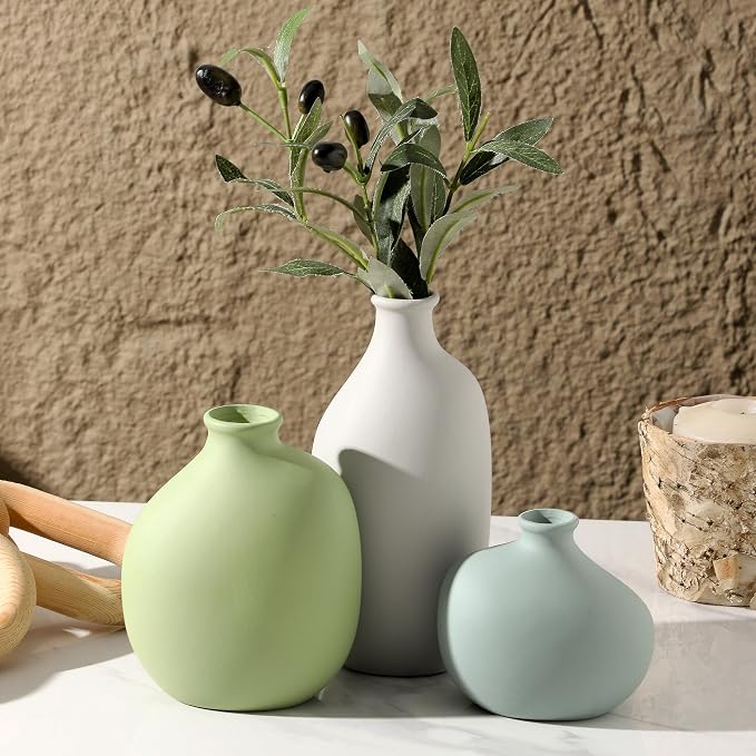 Small Ceramic Vase Set of 3, Modern Neutral Decorative Pottery Vases | Three - Image 3