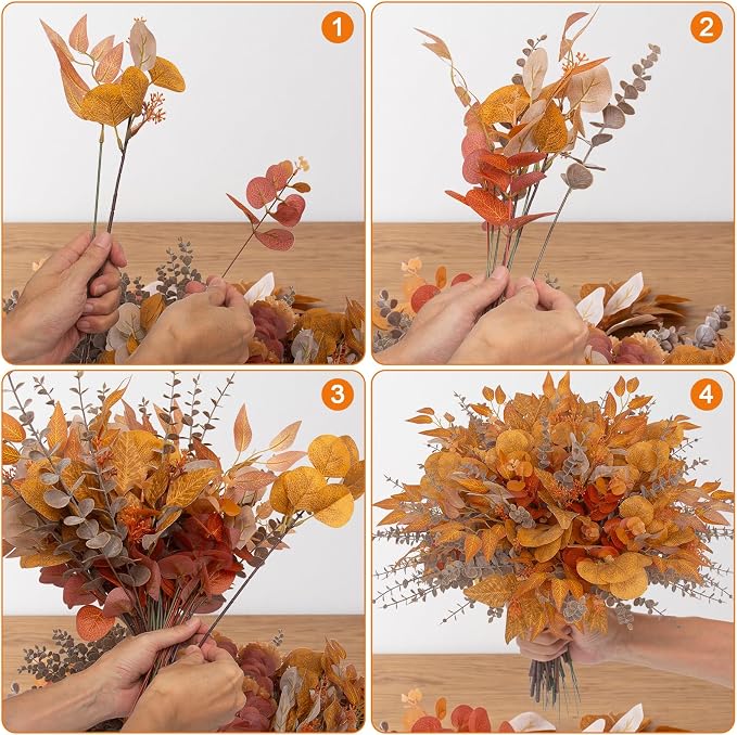 260 Pcs Fall Mixed Greenery Artificial Eucalyptus Stems Bulk, 6 Kinds of Fake - Image 7