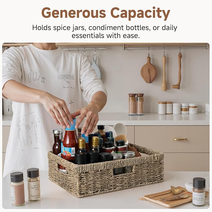 StorageWorks Pantry Baskets, Wicker Storage Baskets, Shallow Basket, Wicker - Image 4