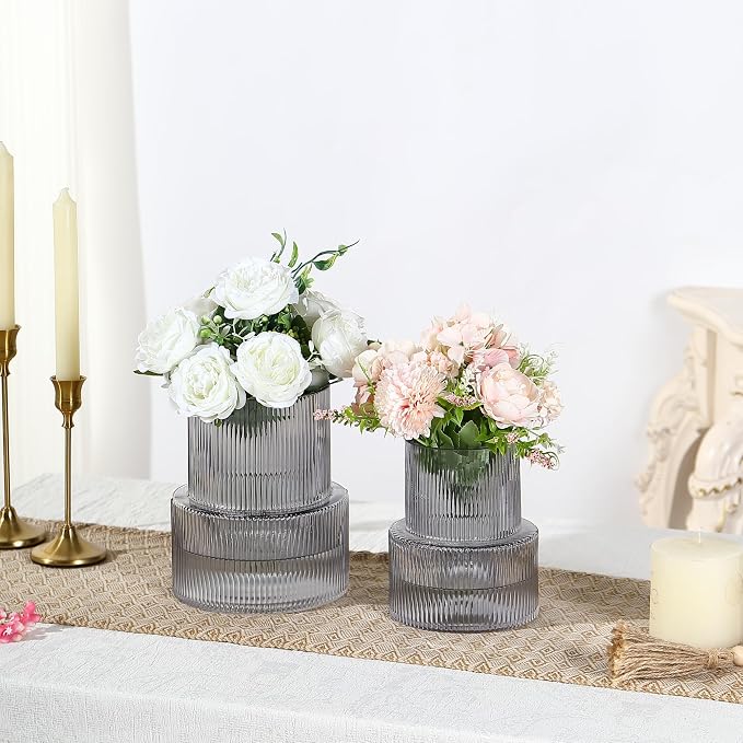 Ribbed Glass Vases for Bouquet, Modern Vase for Living Room, Coffe Table - Image 2