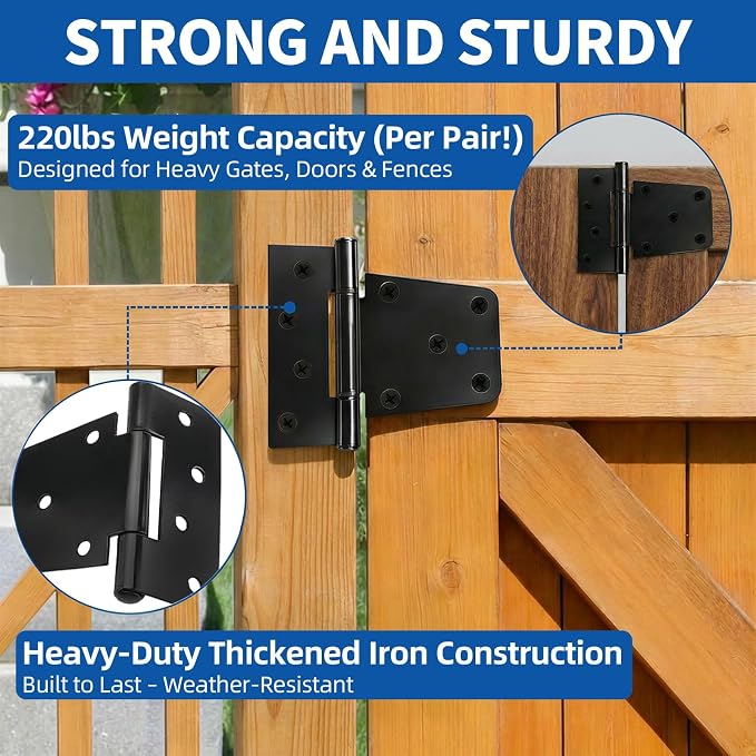 Black Gate Hinges Shed Hinges Heavy Duty Gate Hinges - Image 3