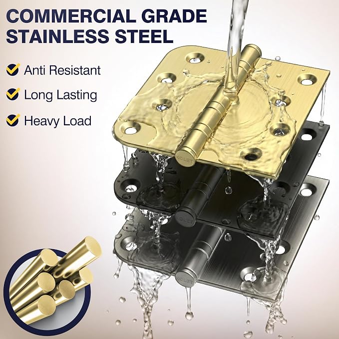 KOLET Ball Bearing Door Hinge, 4 x 4 Inches, Brushed Gold, 3 Pack | Square and - Image 6
