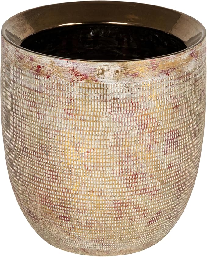 Creative Co-Op Embossed Textured Stoneware Planter, Metallic Gold by Unknown