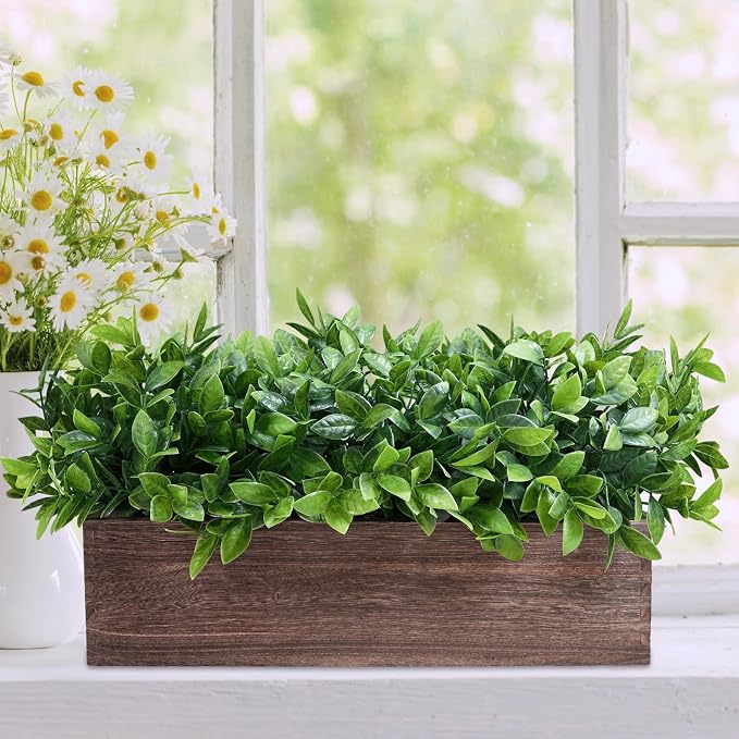 Winlyn 14" Artificial Boxwood Plants in Rectangular Wood Planter Farmhouse - Image 8