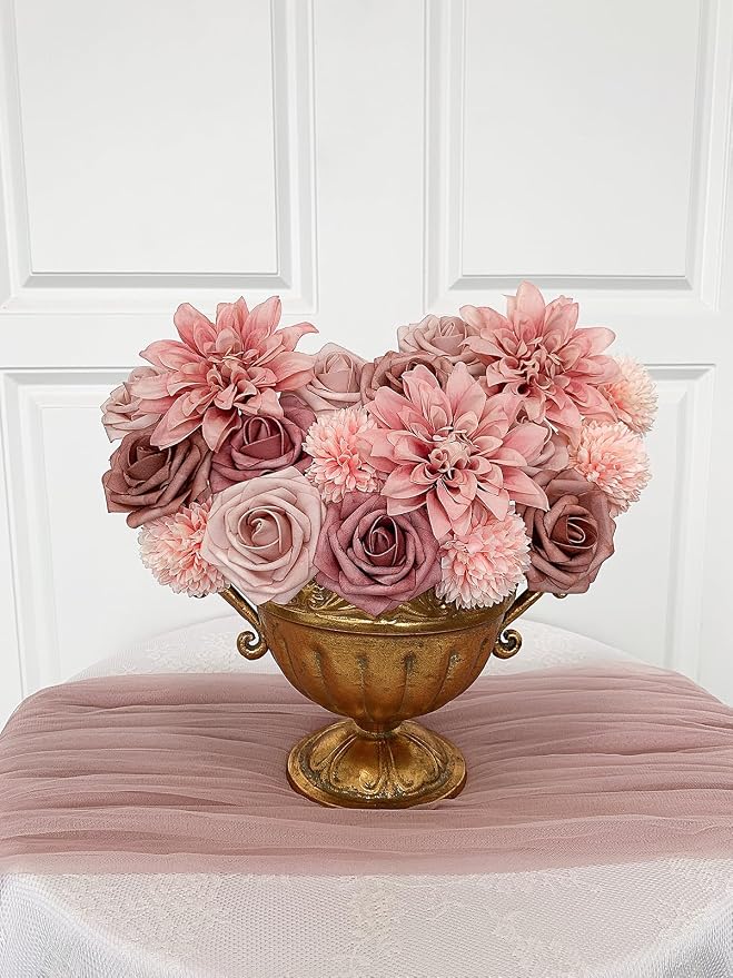 FACINOC Dusty Roses Artificial Flowers Pink Fake Flower Bulk Box Set | DIY - Image 6