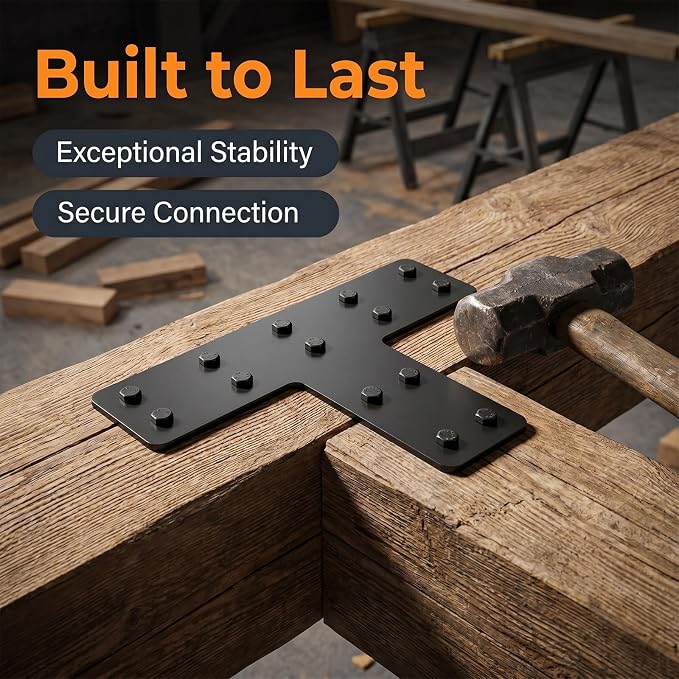 4 PCS T Post Timber Brackets, Heavy Duty 12"x8" Post to Beam Connector | T - Image 5