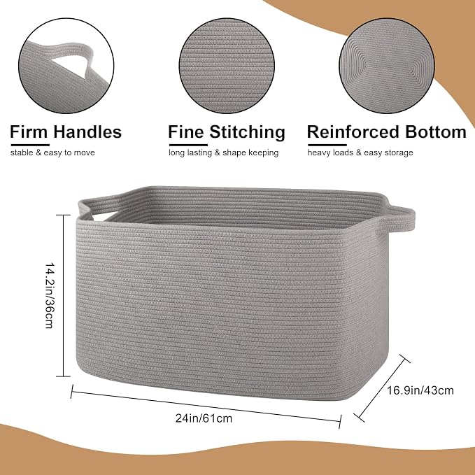 OIASKET Extra Large Blanket Basket, Rectangle Nursery Blanket Storage - Image 2