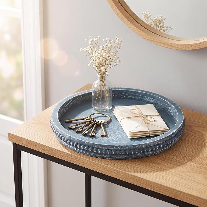 Hrastany Round Blue Wood Decorative Tray - Image 7