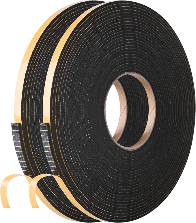 Self Adhesive Foam Tape Weatherstrip 1/4in x 1/8in x 66Ft High Density Foam by Kikerike