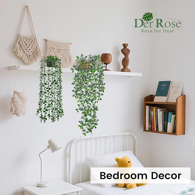 Der Rose 2Pcs Fake Hanging Plants Artificial in Black Pots - Image 2